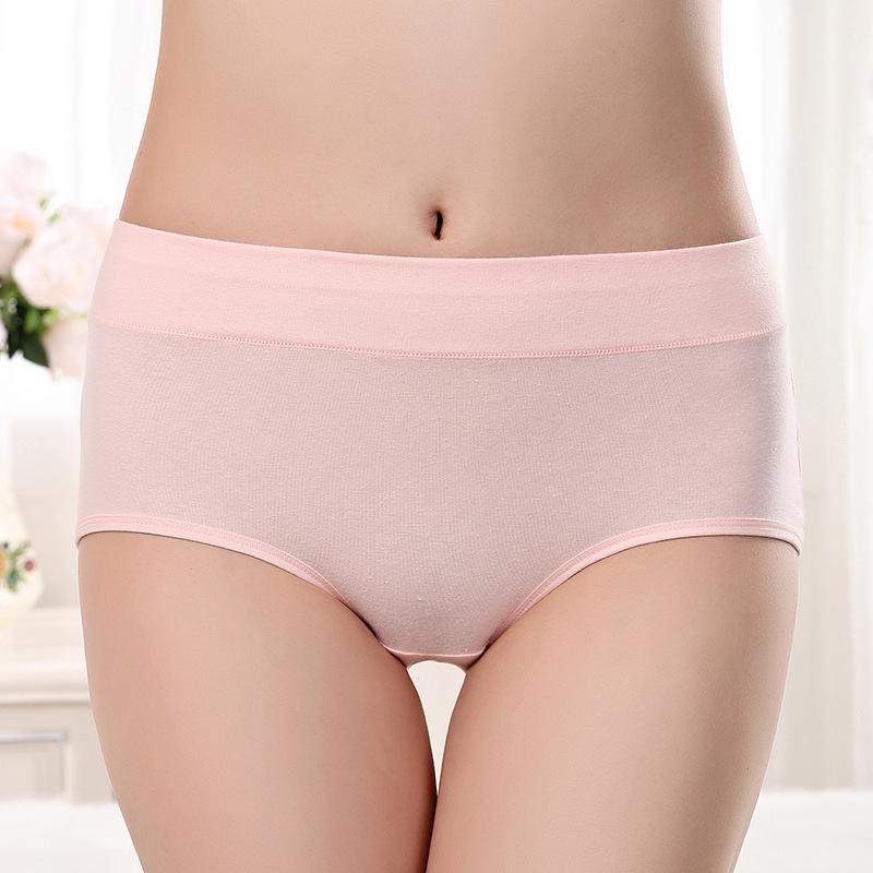 Solid Color Mid-Waist Plus Size Pure Cotton Women's Underwear