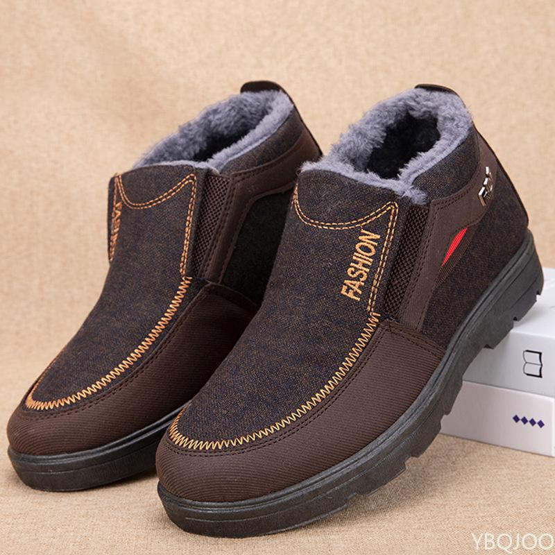 Модные Удобные Хлопковые Ботинки Мужские Зимние Плюшевые Толстоподошвенные Снежные Ботинки Противоскользящие Холодостойкие Мужские Ботинки