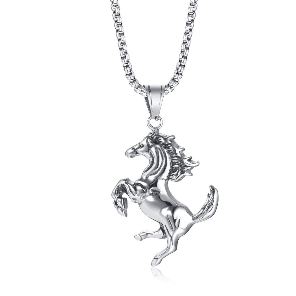 Titanium Steel Sweat Blood Horse Pendant Retro Men's and Women's Titanium Steel Thousand Mile Horse Necklace