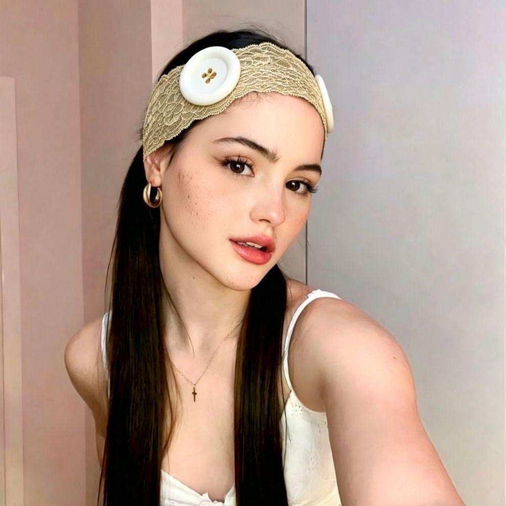 Vintage Style Lace Headband Plastic Yoga Headband Trendy Button Headband  Women