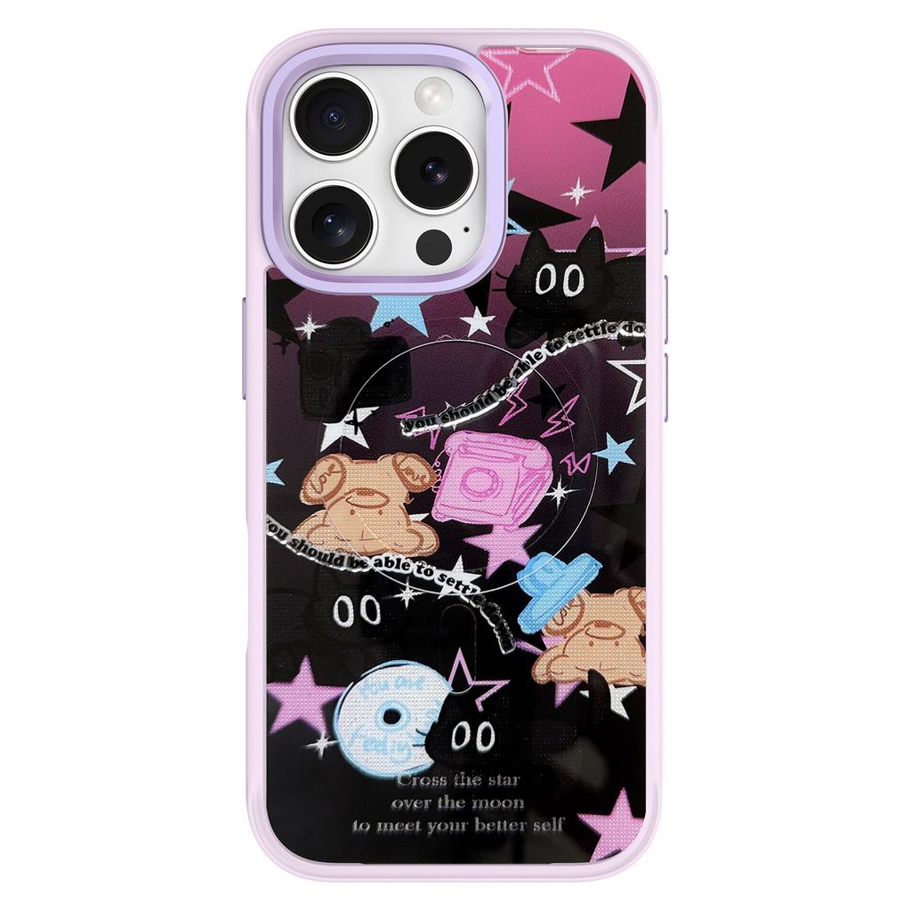 Для iPhone 16 Pro Магнитный чехол TPU PC Чехол для телефона со съемной сдвижной задней панелью с бурым медведем