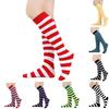 Women Striped Knee-high Socks Colorful Stretchy Knee-length Socks Ribbed Leg Warmers for Costume Party Street Daily Wear