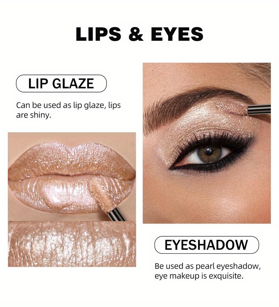Жидкая губная помада с мерцающим блеском цвета металлик Высокопигментированные тени для век Макияж двойного назначения Стойкий и легко окрашиваемый перламутровый блеск