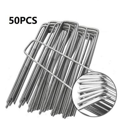 50pcs/Pack U-Shape Garden Staple Garden Peg Silver Metal Garden Ground Nail Film Fixed Pegs Gardening Fixing Tools Film Peg Pins