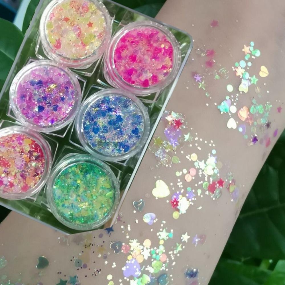 6 шт./набор Гель с блестками для лица, волос, тела, ногтей Мерцающий Разноцветный Гель-крем с блестками Украшения для лица и тела