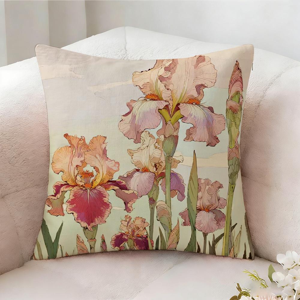 Painted Flowers Pillow Case Pillowcase, Double-Sided Printed, Sofa Cushion, Bedroom Headboard Pillow