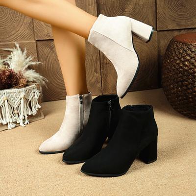 Осень/Зима Новый Стиль Модные Удобные Ботильоны на Толстом Каблуке с Острым Носком и Боковой Застежкой-Молнией для Женщин