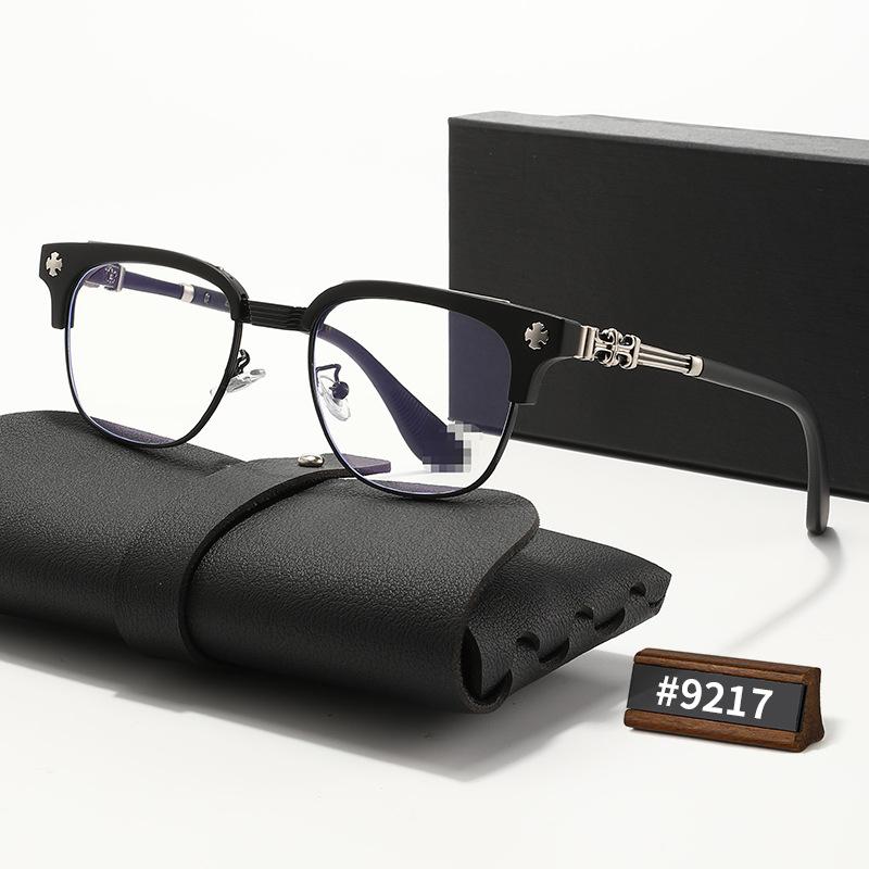 New metal half-frame glasses, Croft core wind engraved anti-blue flat glasses