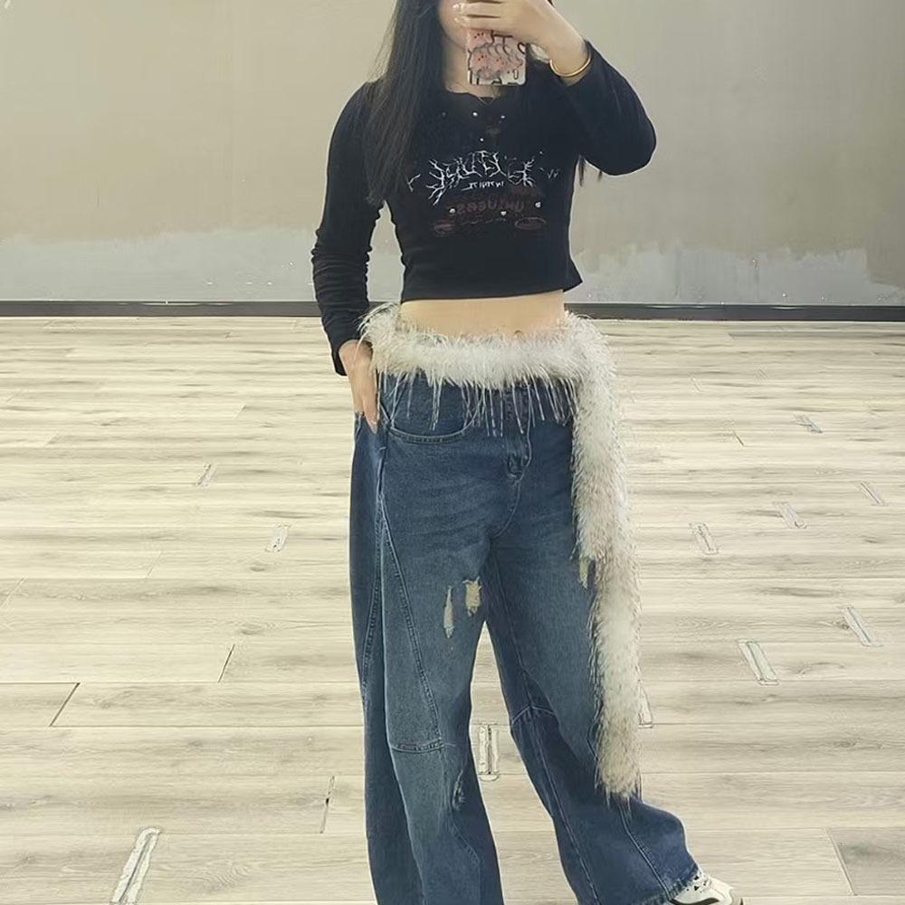 Мягкий плюшевый ремень Y2K Супермягкий хип-хоп джинсовый ремень Плюшевая поясная цепочка Аксессуар для уличных танцев