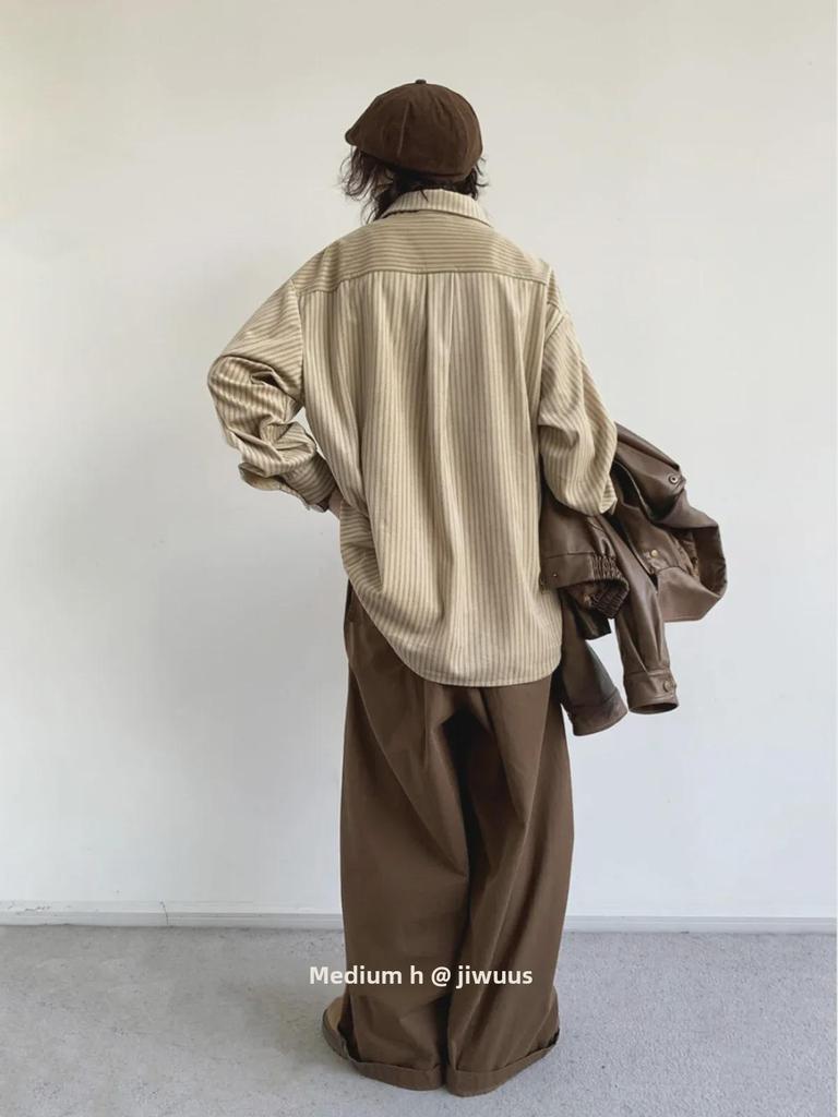 Унисекс японская ретро полосатая вельветовая рубашка-куртка - Колледж-стиль