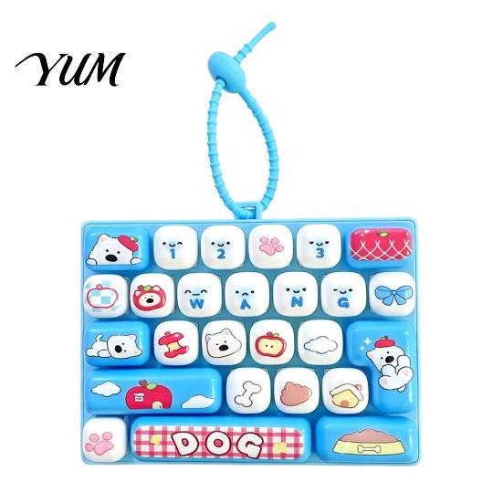 Mini Silicone Fidget Charm 26-Key Keyboard Toy, Cute Cartoon Clicky Clicker Toy with Party Favors for Kids Keychain, Backpack Pendant Stress