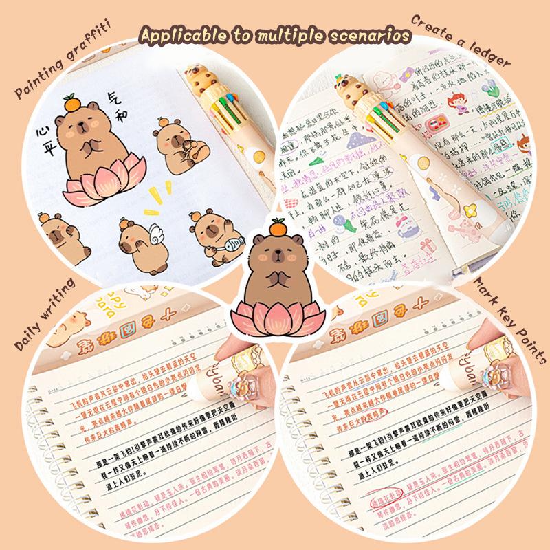 Мультяшная капибара, милое животное, 10 цветов, шариковая ручка, ручка для подписи, школьные канцелярские принадлежности, письменные принадлежности, детский подарок, забавные ручки