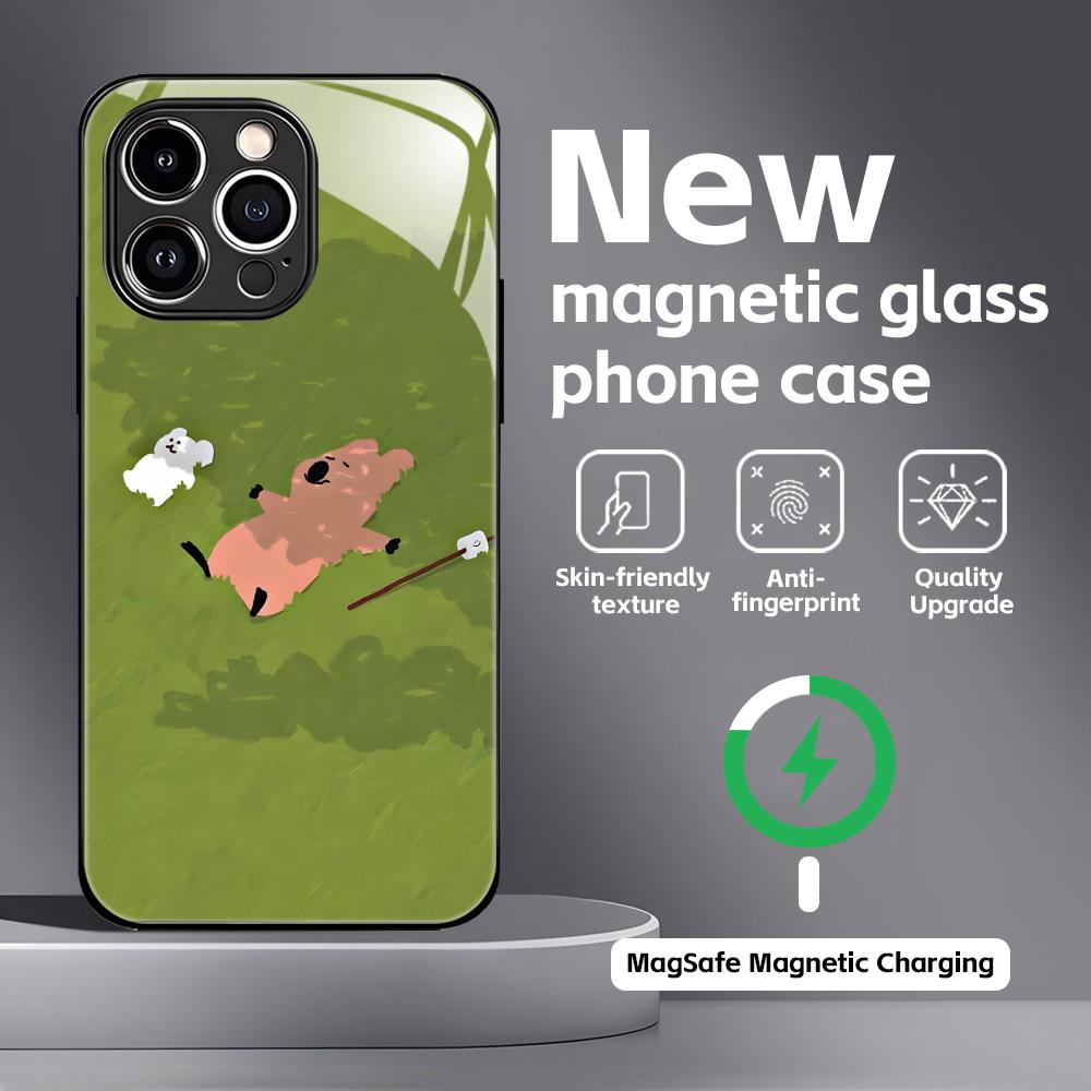 Cute D-Dinotaeng Phone Case For iPhone17 16 15 14 13 12 11 X XR XS 8 Plus Mini Pro Max Glass Magnetic Case