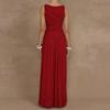 Elegant Pleated Midi Maxi Dress Women 2026 High Waist Slim Fit Solid Color Sleeveless Wrap Style