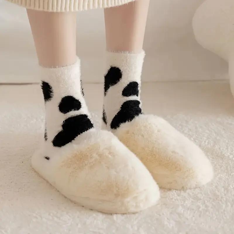 1-20Pairs Winter Warm Padded Socks Thick Mink Plush Cartoon Socks for Girls, Soft Skin-Friendly Home Sleep Socks for Autumn