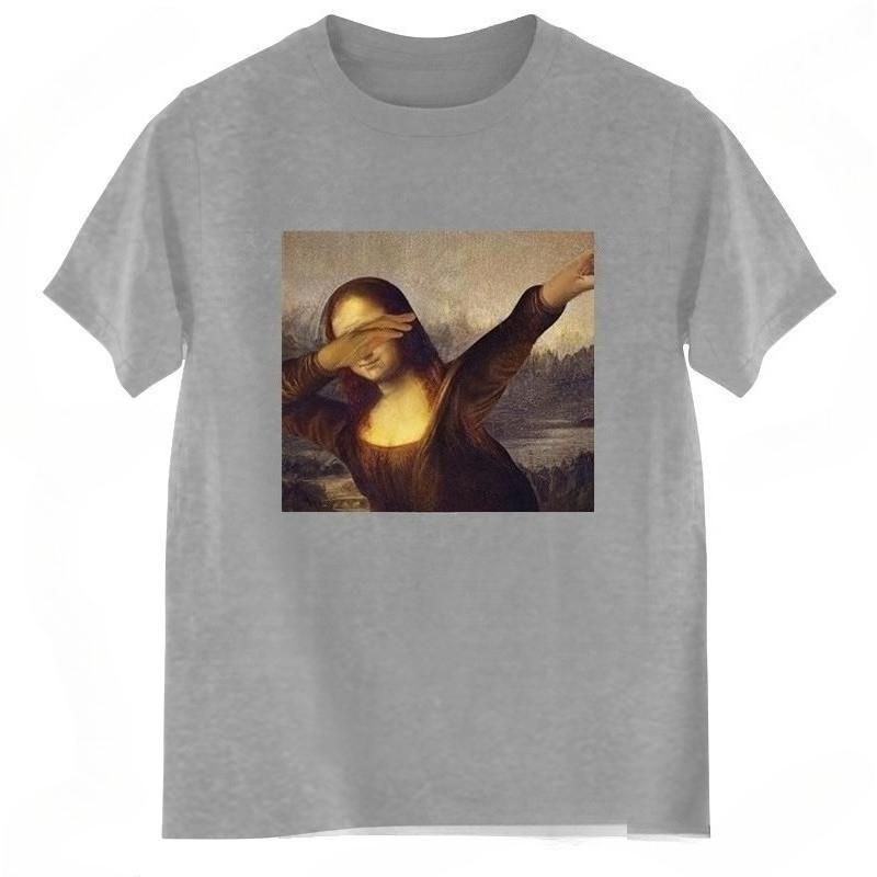 Летняя футболка Мужская хлопковая футболка Унисекс Танцующая Мона Лиза Даб Хип-хоп Классическое искусство Мона Лиза Черная мужская футболка