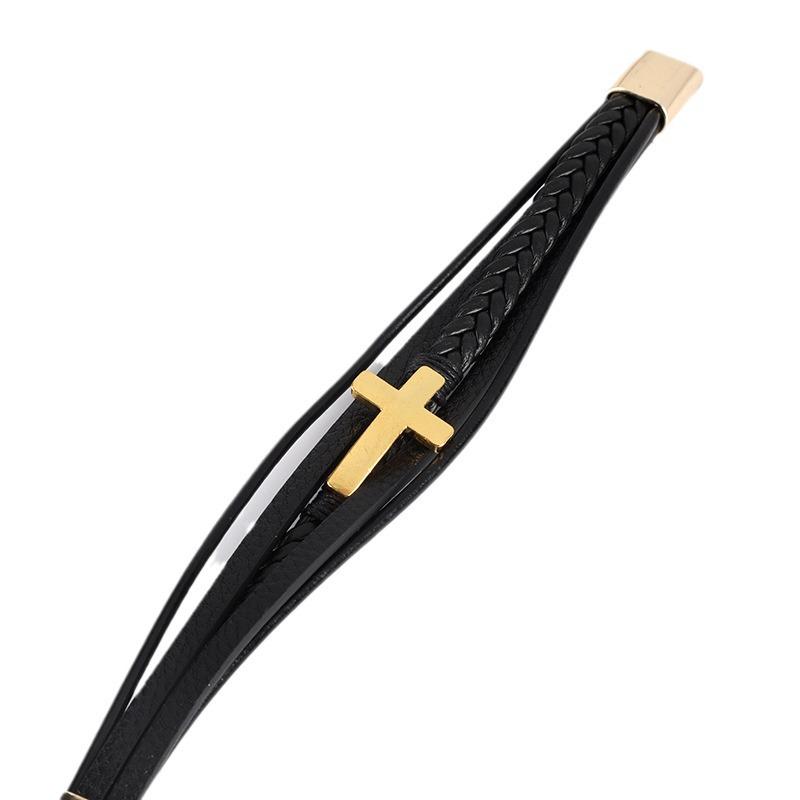 Кожаный плетеный многослойный браслет в стиле креста с лазерным дизайном из сплава