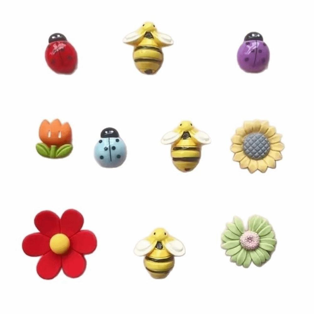 10pcs Oval Shape Flower Fridge Magnets Colorful Insect Refrigerator Sticker  Home Decor