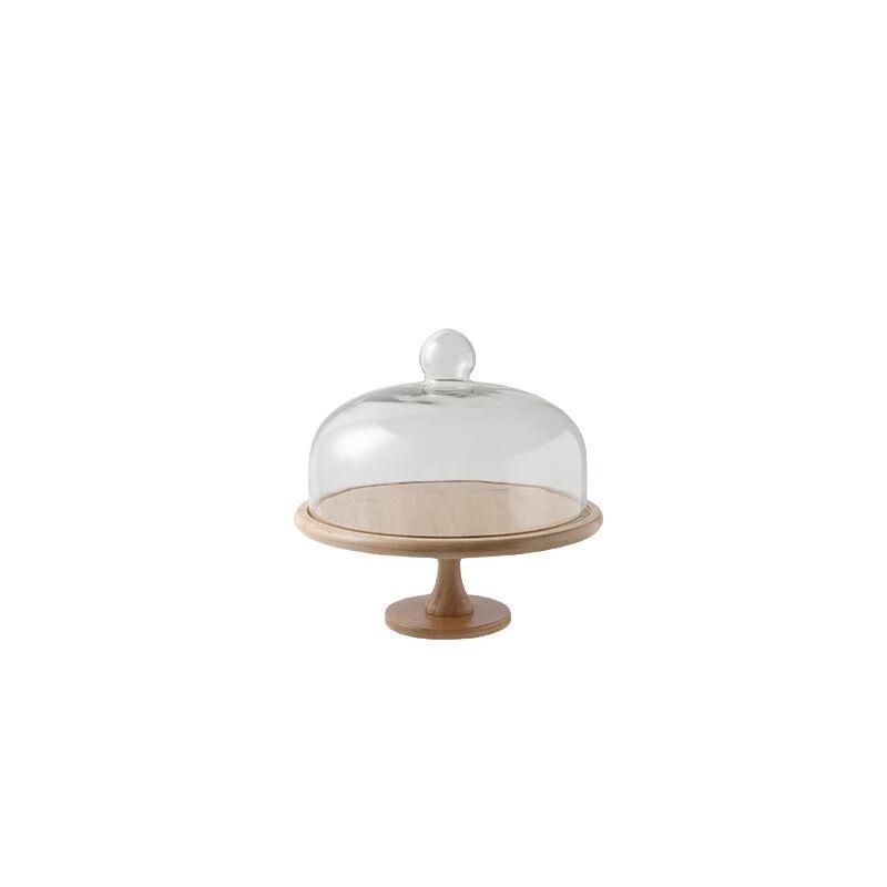 Bamboo Wood Cake and Dessert Stand with Glass Dome