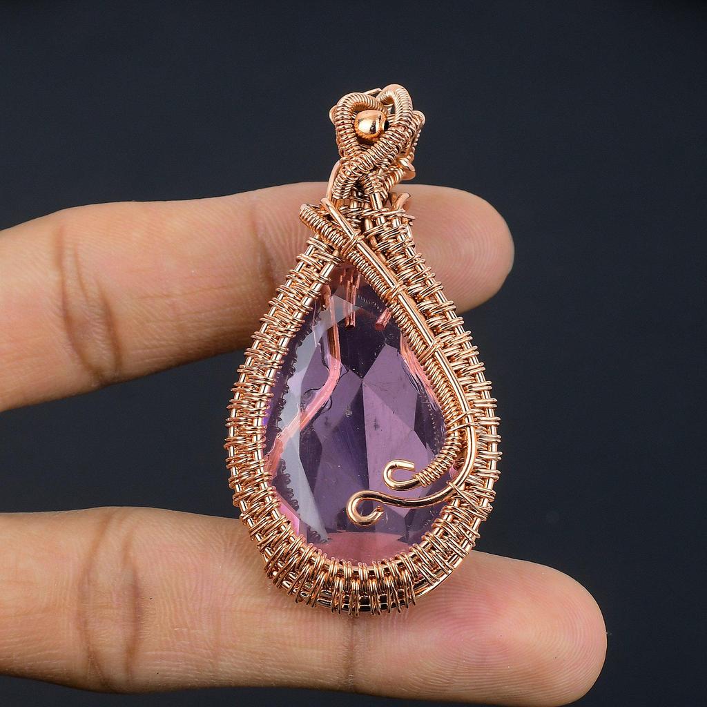 Pink Kunzite Pendant Gemstone Jewelry, 999 Copper Wire Wrapped Pendant, Handmade Jewelry Birthstone Pendant, Gift For Him