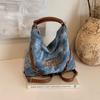 Large Capacity Denim Color Matching Double Shoulder Single Shoulder Crossbody Carrying, New Trendy Travel Commuting