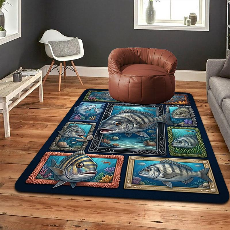 Ocean Fish Collage Pattern Rug Floor Mat for Living Room or Bedroom Soft and Comfortable Carpet a Gift for Birthday and Holiday.