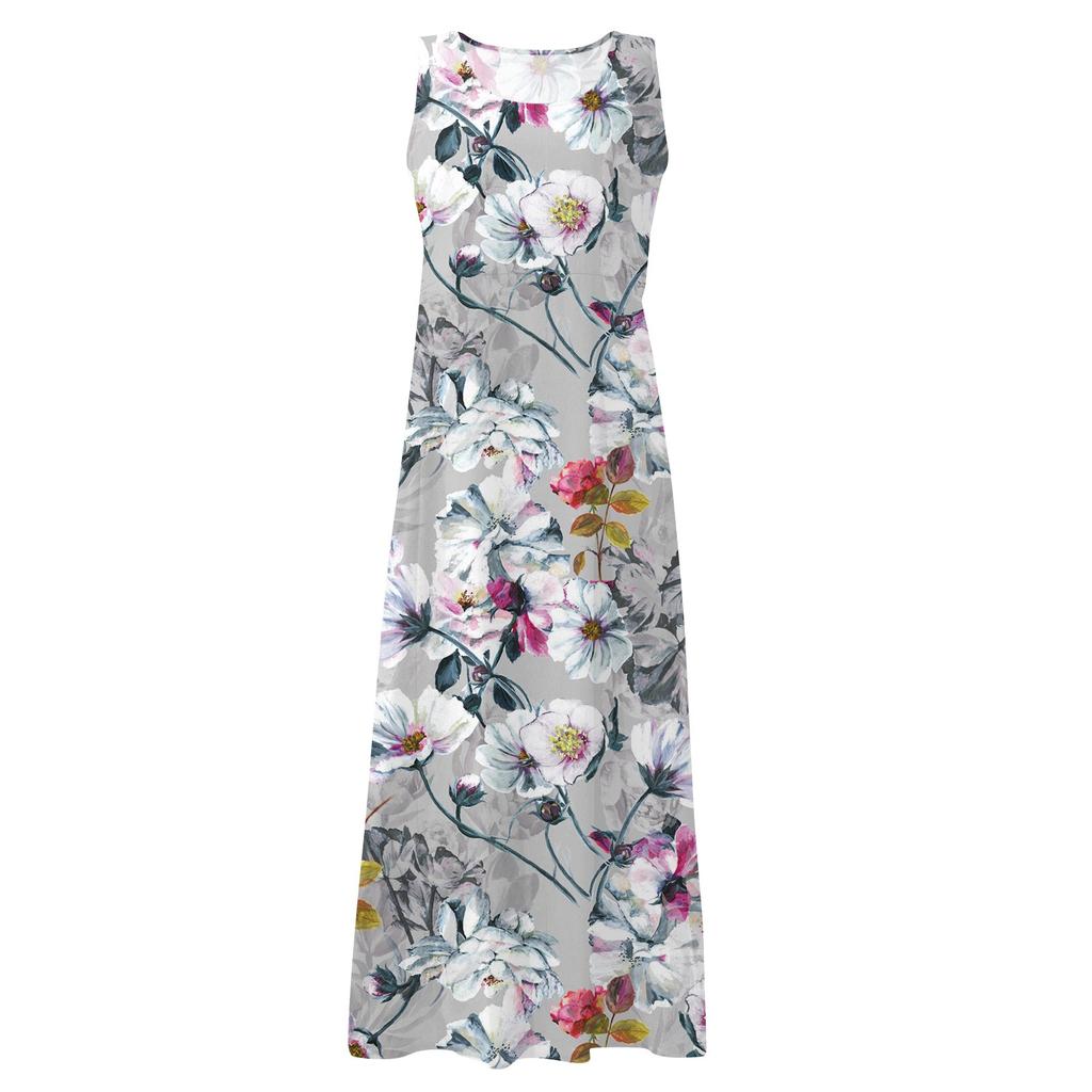 Женское повседневное удобное хлопковое карманное платье без рукавов с цветочным принтом