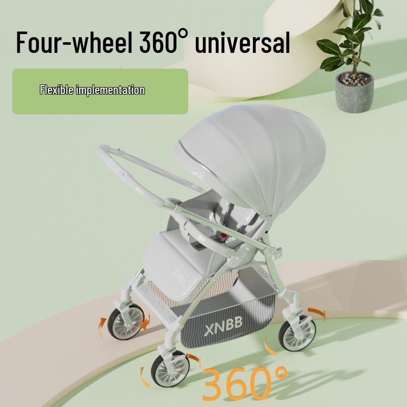 Компактная четырехколесная детская коляска: Сидеть, Лежать, Складывать - Легкий дизайн зонта с амортизацией для возраста 0-3 года.