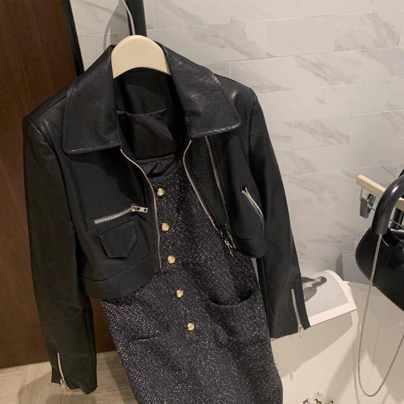 Классическая американская куртка для мотоциклистов для женщин, приталенная короткая куртка из искусственной кожи на молнии