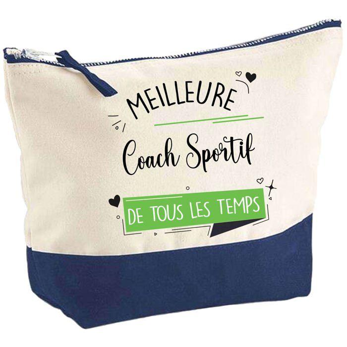 Pochette fond bleu Meilleure Coach Sportif de tous les temps - Cadeau Original Trousse Maquillage Grand Format