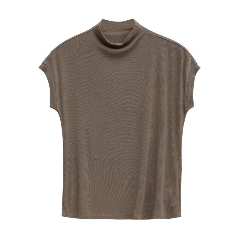 Love & Nancy 2025 Весенняя утягивающая футболка с короткими рукавами и высоким воротником