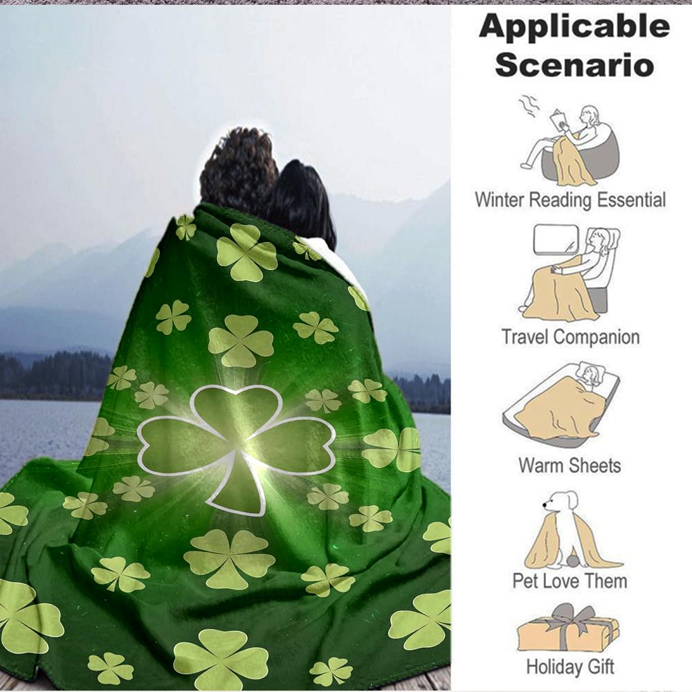 1Pc Clover Luck Celebration Flannel Blanket, Soft And Comfortable, Casual Warm, Camping Travel, Christmas, Halloween Xmas Gift L1538