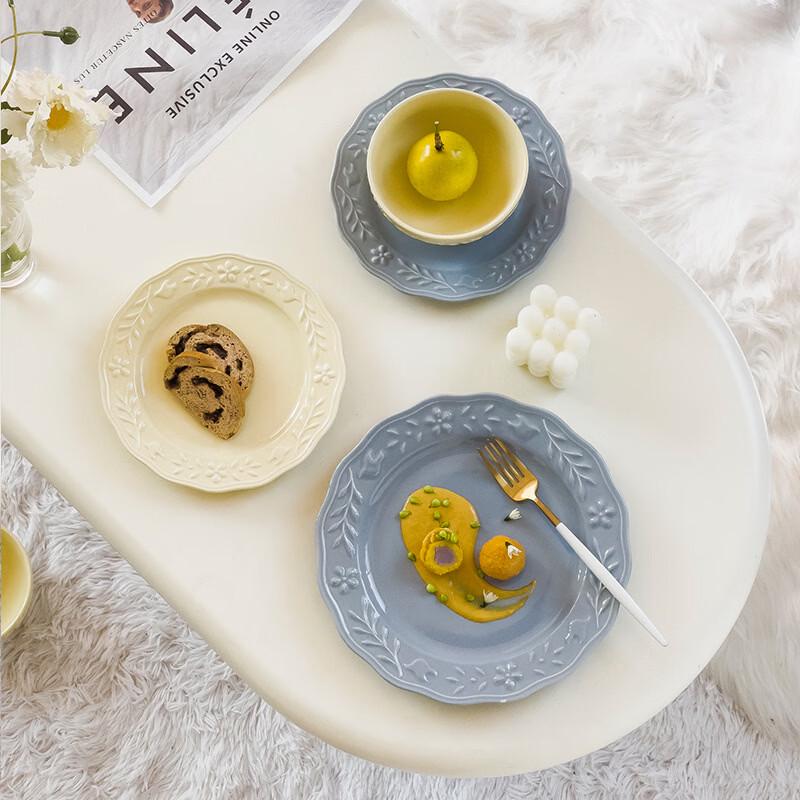 Скандинавские Цветочные Керамические Обеденные Тарелки 8 дюймов, Сказочный Синий, Набор из 2 штук