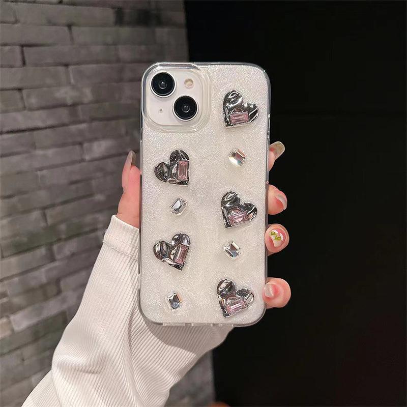 Серебристый Чехол для Телефона с Бантом из Бусин для Iphone17Promax Эпоксидный Роскошный Женский 14 Apple 15 Жемчужный 13
