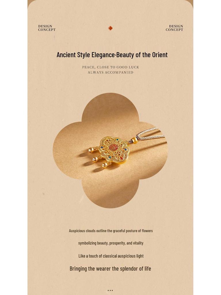Подвеска-ожерелье из стерлингового серебра с ажурным цветком и благоприятным облаком для женщин - Высококлассный новый китайский стиль.