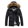 Men Down Jacket Fur Collar Hooded Drawstring Long Sleeve Solid Color Winter