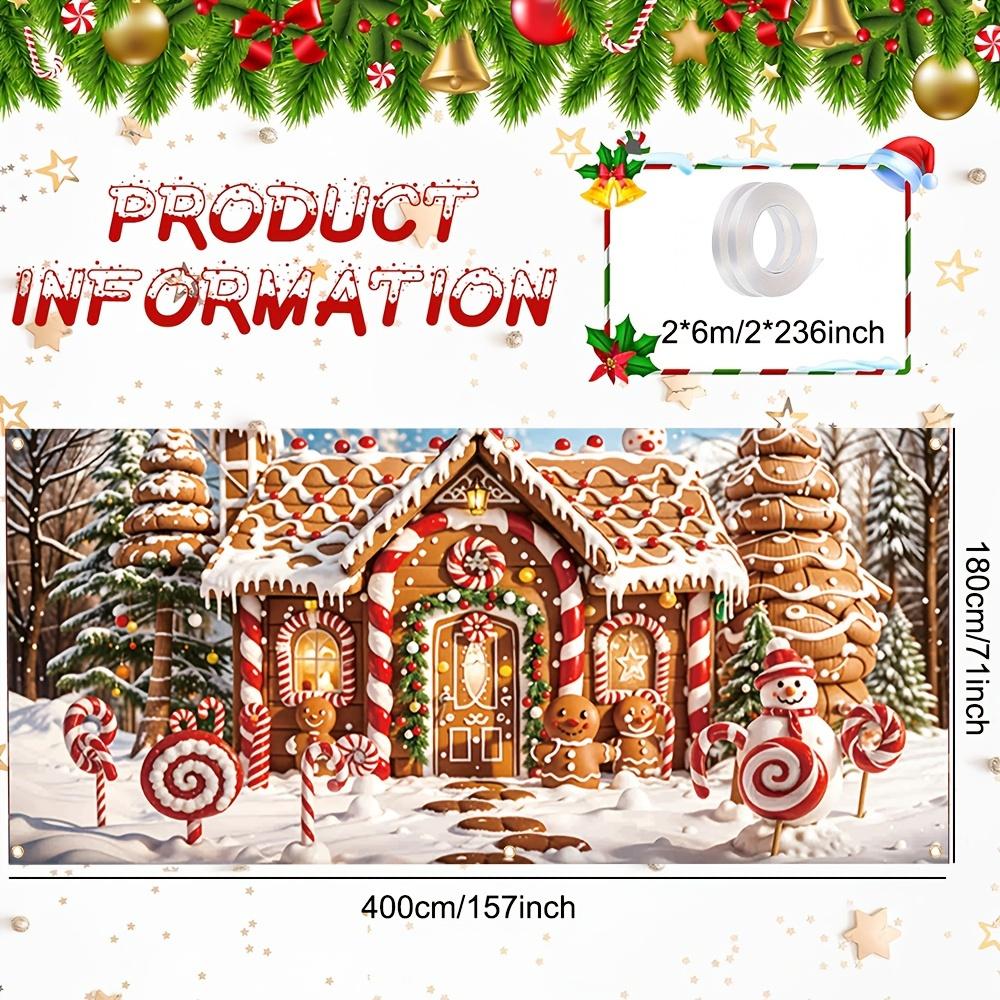2D door flag 1 piece of festive polyester Christmas garage door - Candy House and candy patterns multi-purpose outdoor decorati