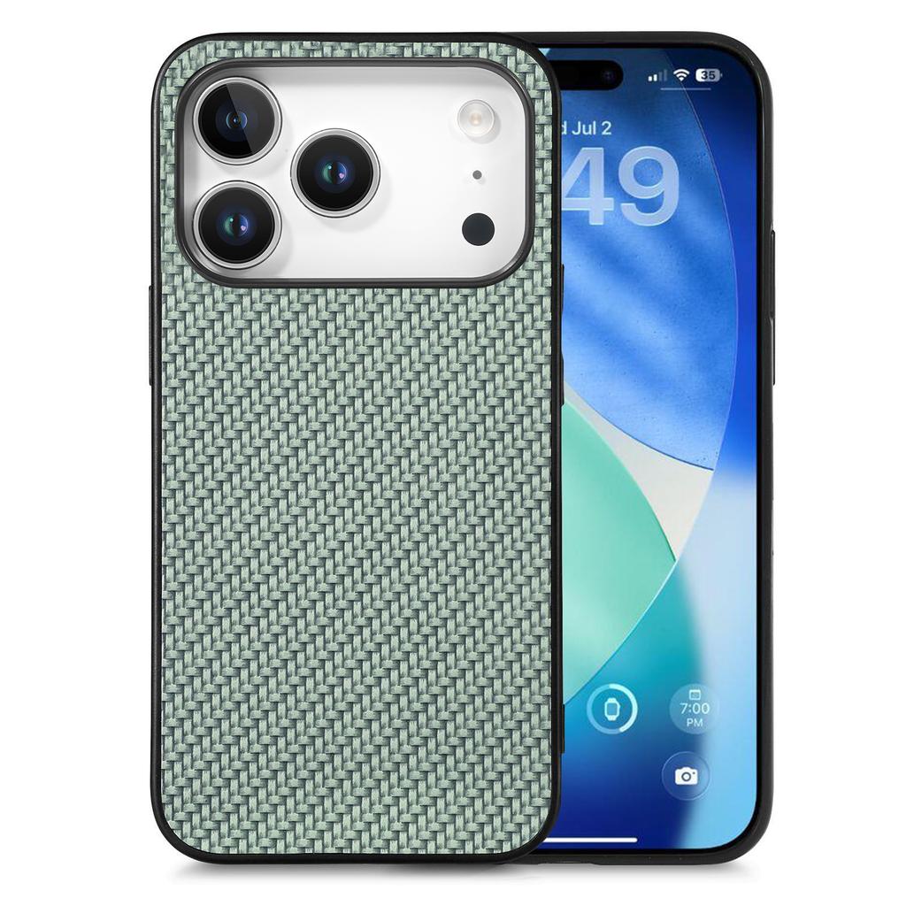 For iPhone 17 Pro Case Carbon Fiber Texture PU+PC+TPU Phone Back Cover