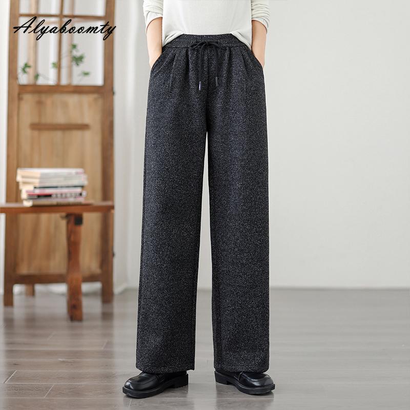 Женские теплые брюки больших размеров на осень-зиму, плотные, с высокой талией, белые, серые, повседневные, свободные, прямые, на кулиске, базовые, утепленные