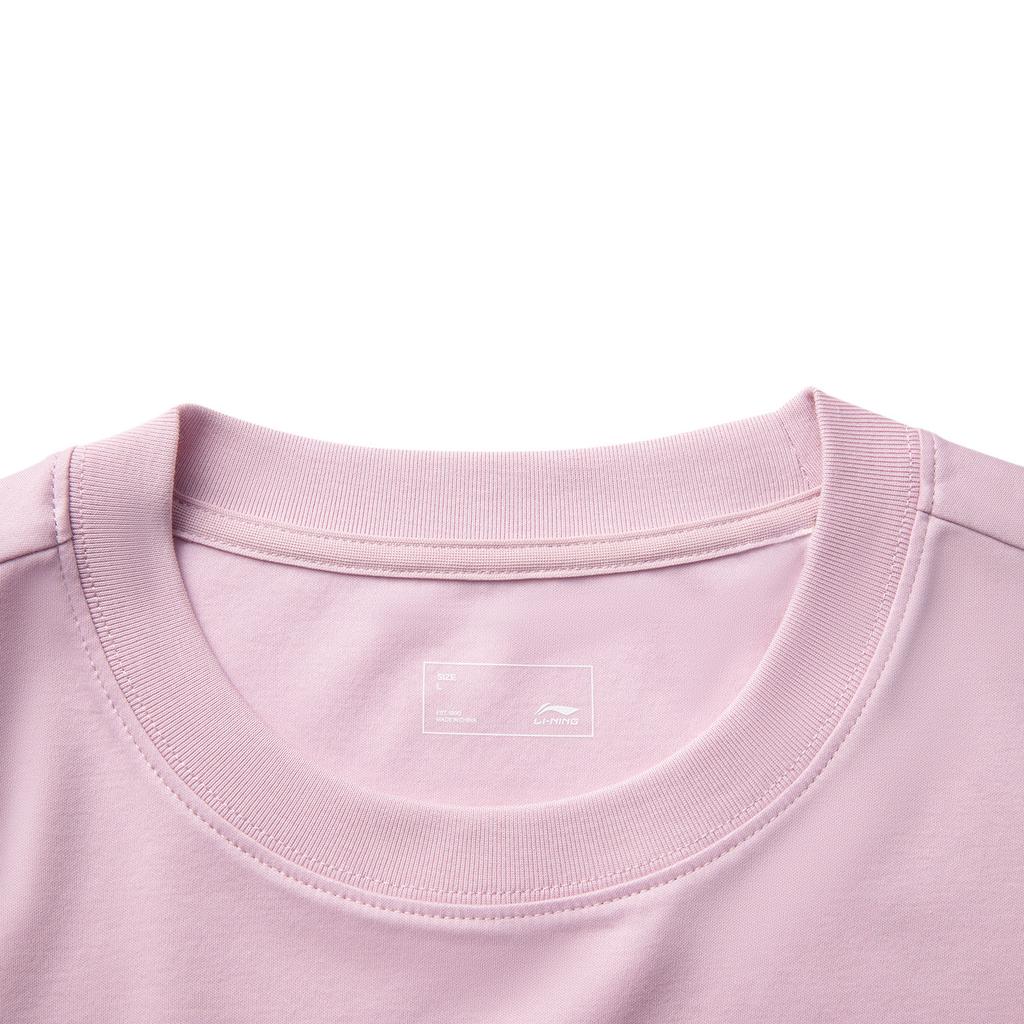 Li Ning Серия Спортивный Стиль Однотонная Дышащая Универсальная Свободная Футболка с Коротким Рукавом Унисекс Футболки Молочно-Каменно-Розовый AHSVB91-6