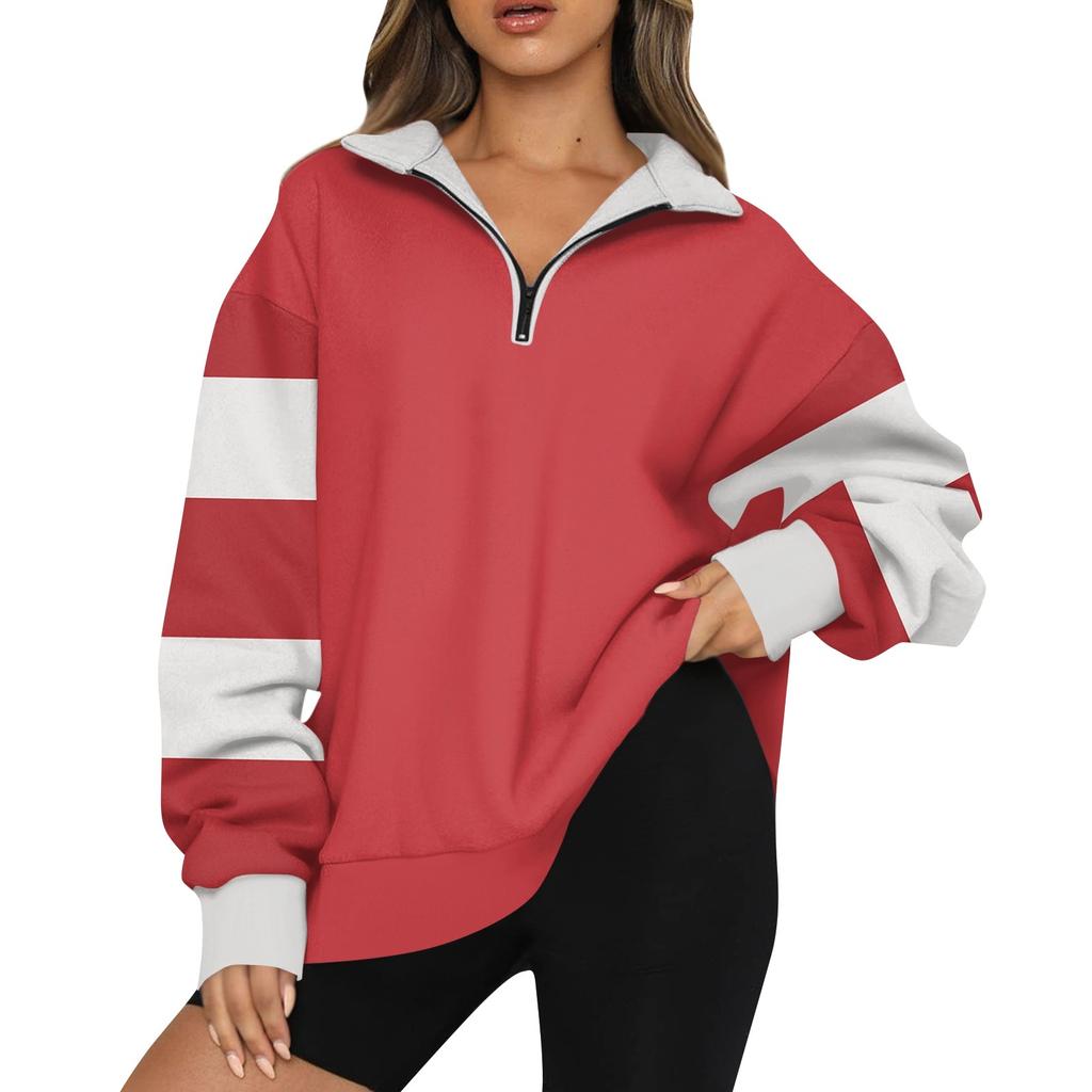 Женская модная толстовка с длинным рукавом и принтом в полоску с отворотом на молнии