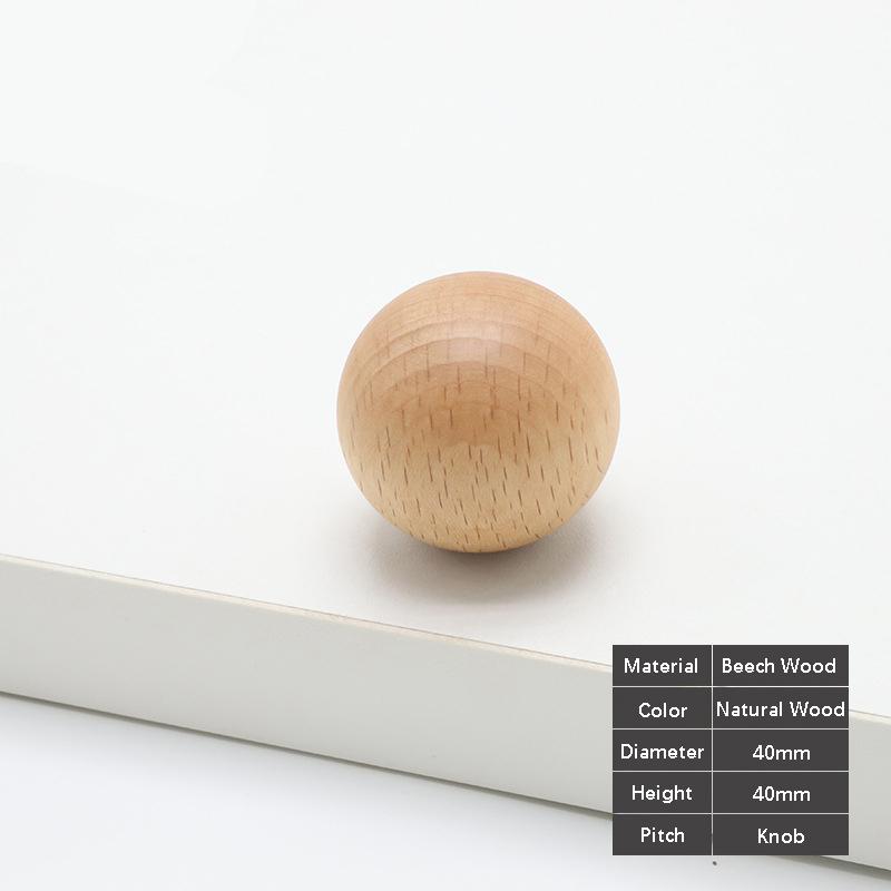 Wooden Door Handles Ball Knob Drawer Pulls Natural Beech Furniture Handles for Cabinets and Drawers Knobs Wardrobe Pulls