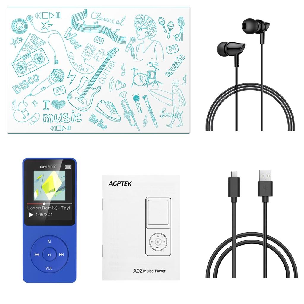 AGPTEK MP3 Музыка Ультра Расширяемый до Кнопочная Музыка 40 Часов Без потерь FM Прямой Легкий Подходящий для Поставляется с A02 Плеер, Плеер, HIFI,