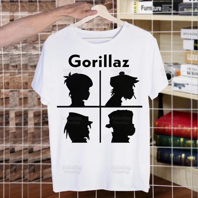 Футболка Gorillaz Rock Modern Music Graffiti Мужская Ретро Выстиранная Топы Футболки Харадзюку Футболка Уличная Одежда Хип-Хоп Мужские Футболки