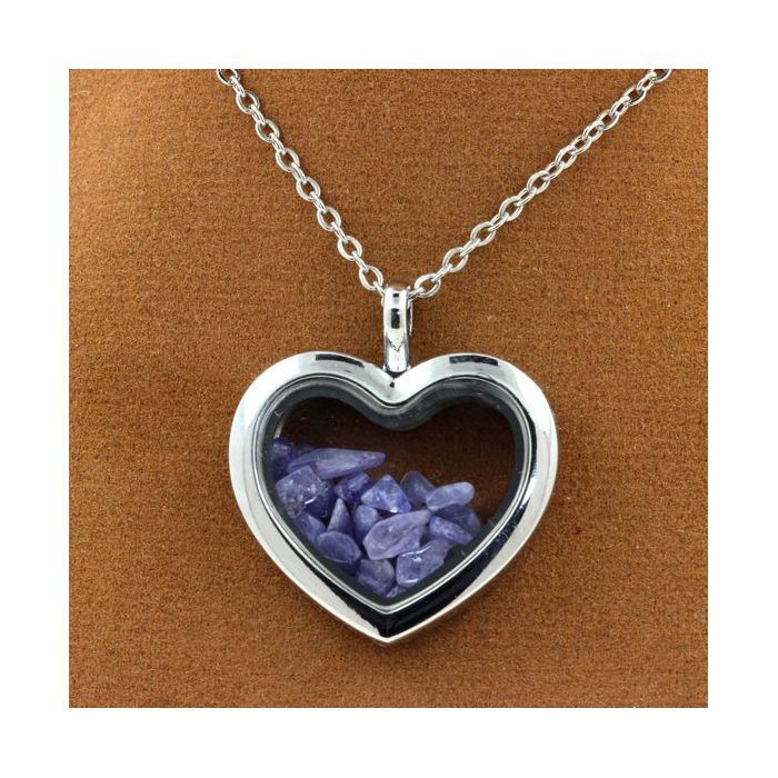 Stones and Minerals. Raw Tanzanite Necklace. Heart Model.
