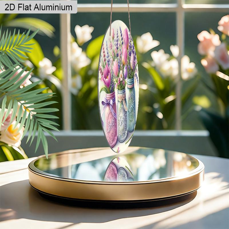2D Flat 1pc Spring Pastoral Vase Aluminum Sign Round Decorative Hanging Ornament, Home Kitchen Garden Balcony Fence Decor, Gardening Studio Decor