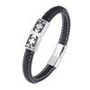 Fashion Cross Pattern Shape Men's Stainless Steel Leather Bracelet Classic For Handsome Boys Birthday Gift