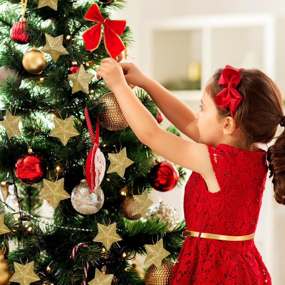 6 шт. Рождественское украшение Золотая пятиконечная звезда Подвеска для украшения рождественской елки Вечеринка Дом Подарок на Новый год 2026 Аксессуар