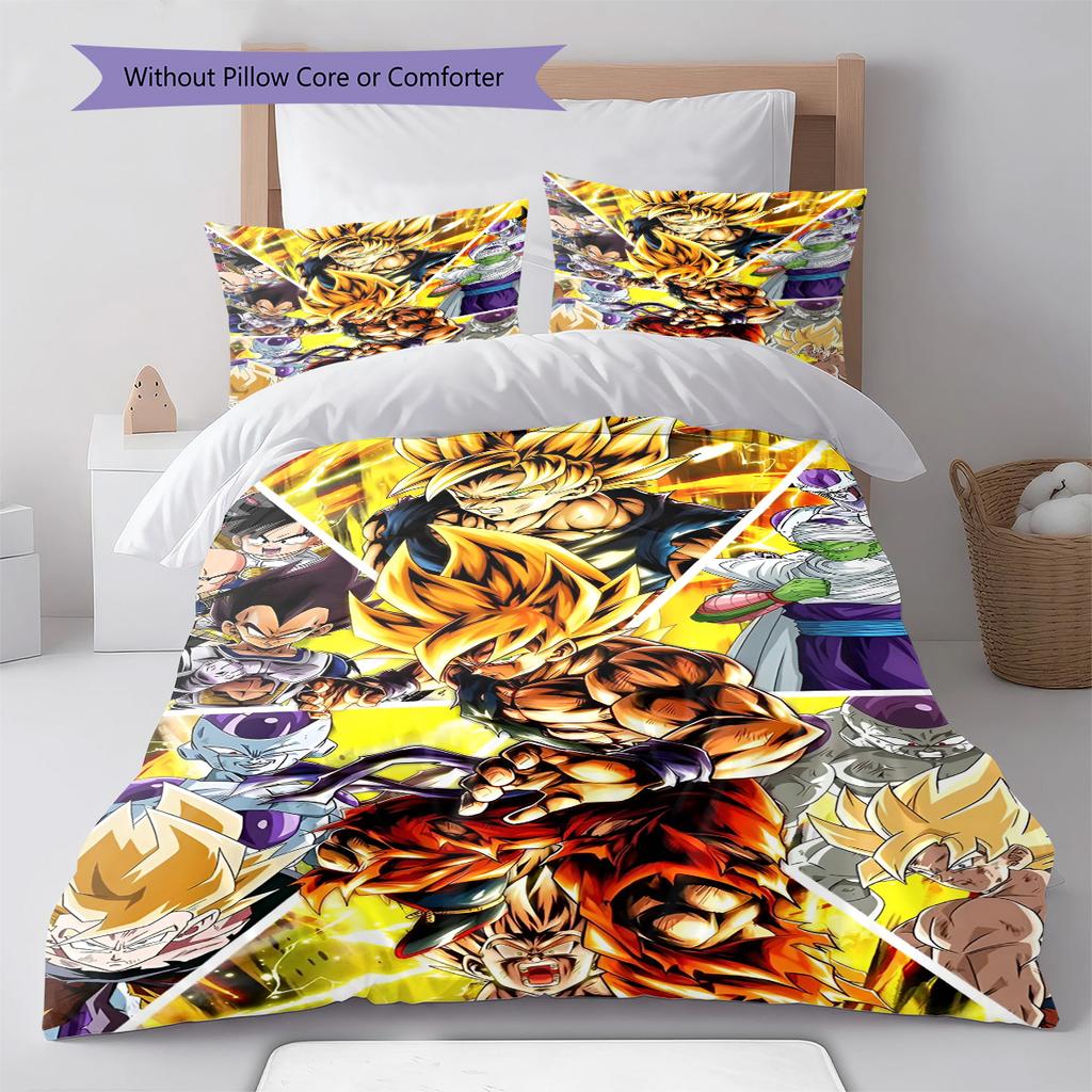 Dragon Ball Front Action Pose Bedding Set Anime Duvet Cover Polyester Soft Bed Linen Set -QJY
