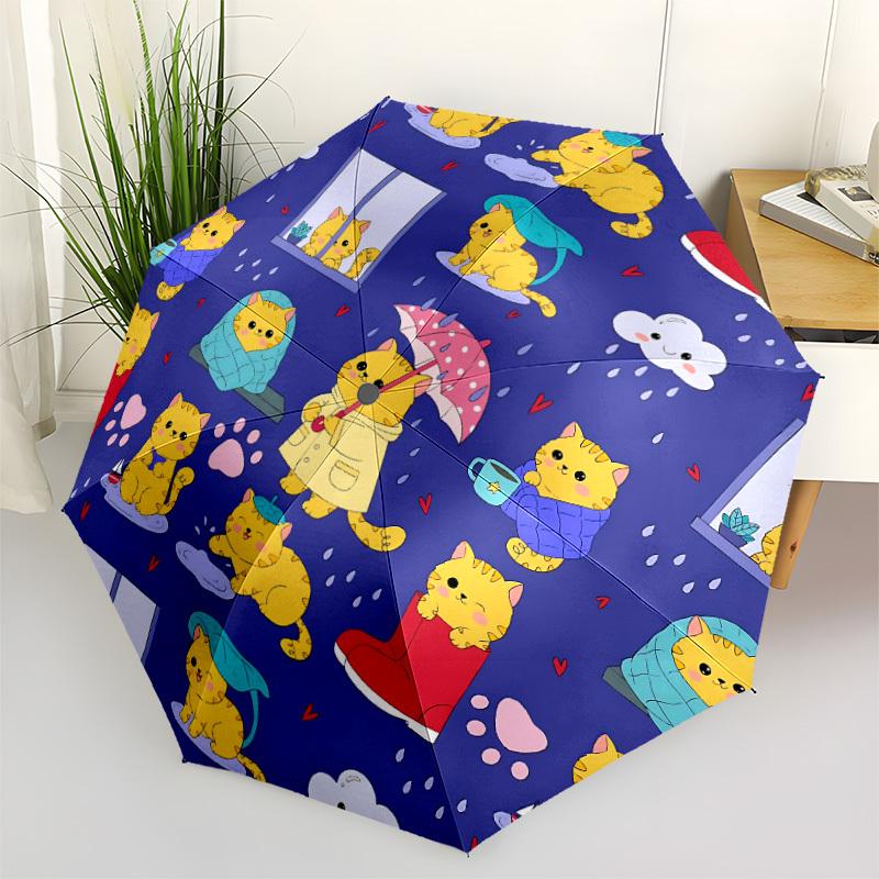1pc Rainy Day Cats Automatic Folding Umbrella - Portable Collapsible Design, 8-Rib Iron Frame, Durable Fabric yy251125137